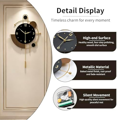 Large Modern Gold Metal Pendulum Wall Clock - Image 6