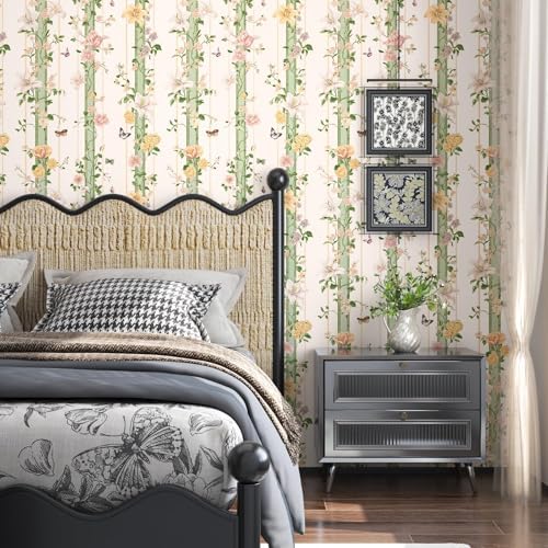 BOKEBEVE Boho Floral Peel Stick Wallpaper Beige Pink 17.5 x 393.5In - Image 4