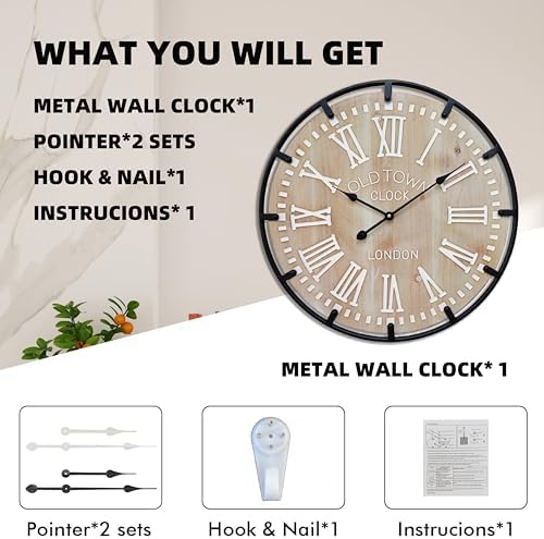 Large Farmhouse Rustic Wooden Wall Clock - Image 6