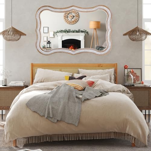 36x24 Inch Wavy Mirror for Wall Decor, Wooden Bathroom Decorative Mirrors - Image 6