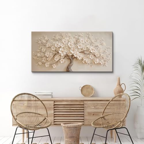 Modern Elegant White Floral Tree Canvas Wall Art - Image 6