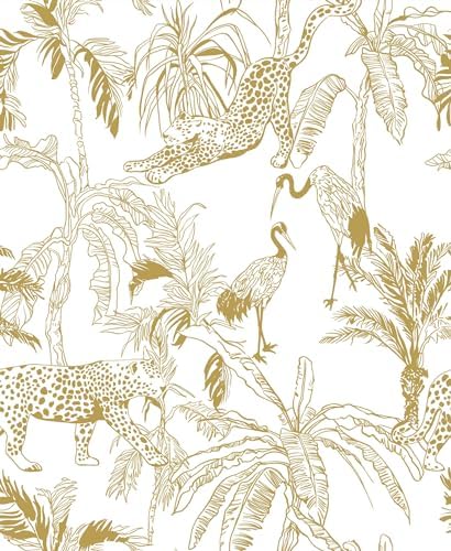 Heroad Boho Leopard Peel and Stick Wallpaper White and Gold Contact Paper by HeroadBrand