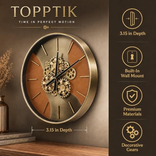 21.65 Inch Moving Gear Wall Clock, Battery Operated Steampunk Industrial Large - Image 7