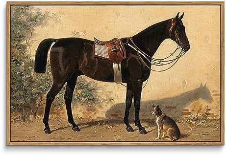 ARPEOTCY Framed Canvas Horse Wall Art, Classical Horse and Dog Art Print by ARPEOTCY