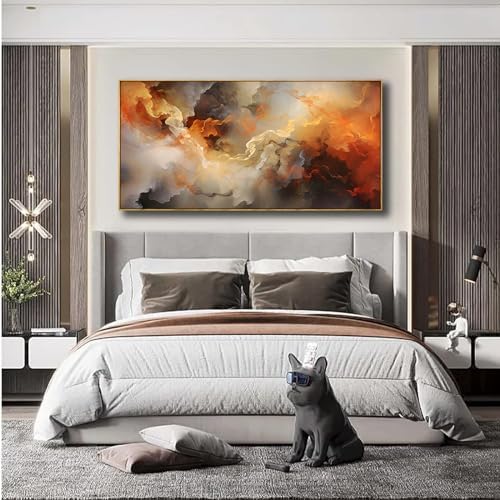 VHMING Abstract Wall Art Framed Ready to Hang Home Decor Orange White Artwork - Image 5