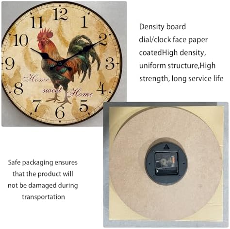 XFM Vintage Rooster Wall Clock for Kitchen 14 Inch Wooden - Image 6