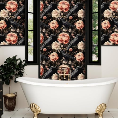 ILHIIOR Black Crow Floral Peel and Stick Wallpaper 17.5 x 393 Inches - Image 5