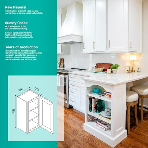15" W x 36" H White Shaker Single-Door Kitchen Wall Cabinet - Image 4