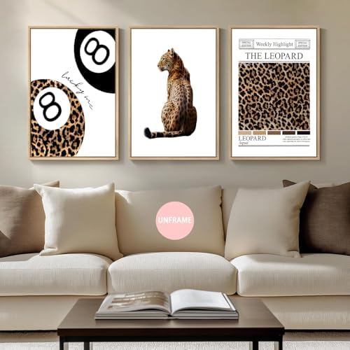 JBZDD Set of 3 Trendy Leopard Wall Art Posters Funky Lucky 8 Ball Prints - Image 5