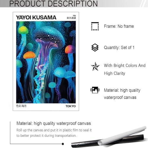 Unframed Colorful Jellyfish Tokyo 1984 Canvas Wall Art 16x20in - Image 3
