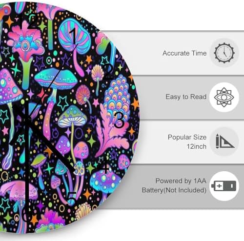 Botanical Wall Clock 12 Inch Silent Non Ticking Clock Wooden, Psychedelic - Image 3