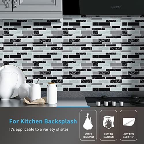 Art3d 10-Sheet Peel and Stick Faux Stone Tile, 11.8 x 11.8 in, Marble Black - Image 2