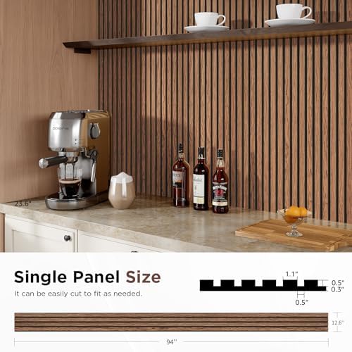 SMARTSTANDARD Wood Slat Acoustic Wall Panels 4 Pack 94"x12.6" Classic Brown - Image 2
