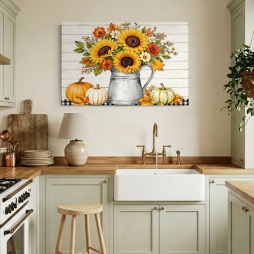 Thanksgiving Sunflower Canvas Wall Art, Made in USA, Fall Flower Pumpkin Maple - Image 4