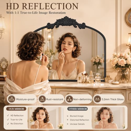 Vintage Black Arched Wall Mirror - Image 5