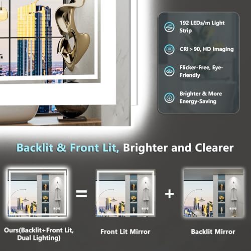 40x36 LED Bathroom Mirror, Backlit & Front Lit Lighted Mirror - Image 3