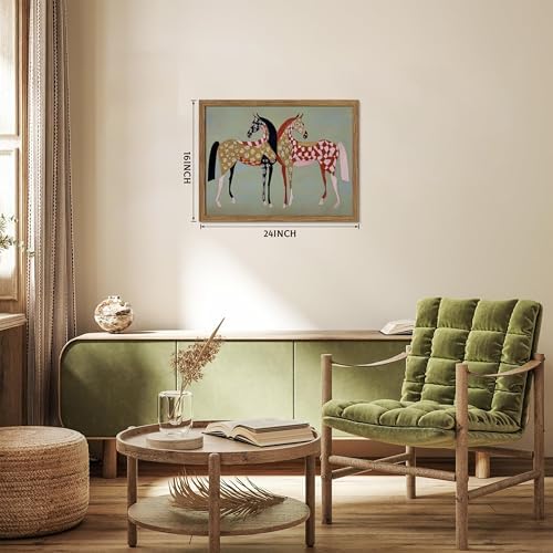 Framed Vintage Horse Canvas Wall Art, Abstract Two Patterned Horses Print - Image 4