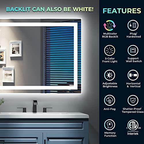 24x36 LED Bathroom Mirror with Lights, RGB Backlit Lighted Mirror - Image 2