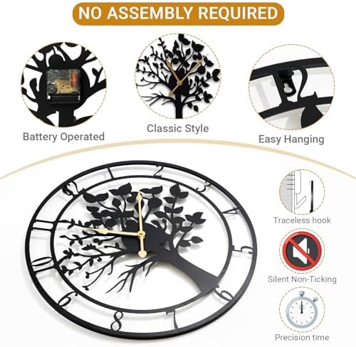 30 Inch Large Wall Clock Tree of Life Metal Silent Non Ticking - Image 3