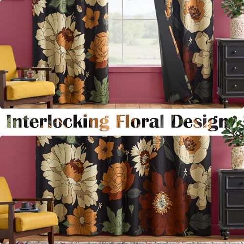 jinchan Black Boho Floral Blackout Curtains 90 Inch Grommet 2 Panels - Image 5