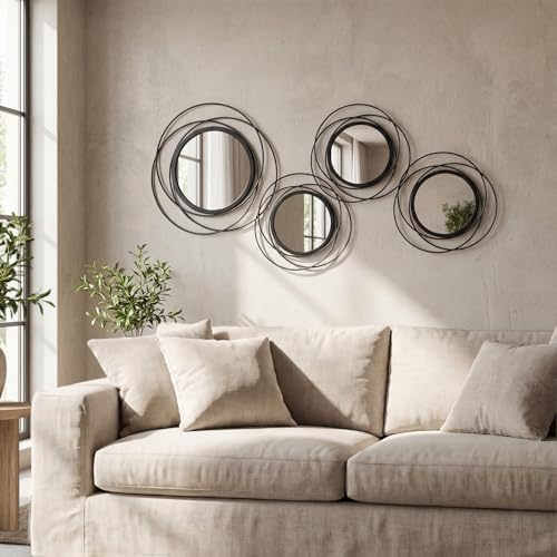 4 Piece Gold Round Wall Mirror Set Modern Metal Circles by sxnzequnze