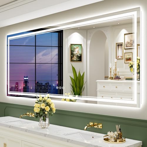 88x38 LED Bathroom Mirror, Backlit & Front Lit Lighted Mirror by Awandee