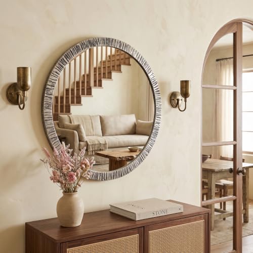 ARTPULSE 30 Inch Vintage Farmhouse Shatterproof Round Wall Mirror - Image 4