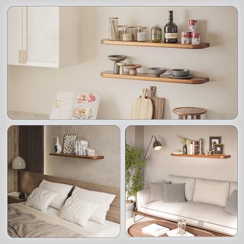 BATODA 36" Acacia Wood Floating Shelves Wall Mounted – Rustic Farmhouse Wooden - Image 6