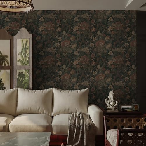 Dimoon Vintage Peel and Stick Wallpaper Dark Green Floral Wall Paper 16.1"x591" - Image 6