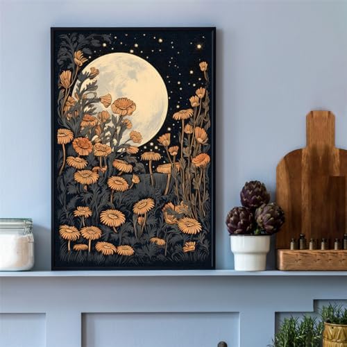 Vintage Moon Flowers Canvas Wall Art, Retro Mystical Celestial Moon Poster - Image 7
