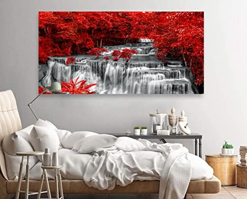 Yxbhhym Black White and Red Waterfall Canvas Wall Art- Red Tree Prints - Image 3