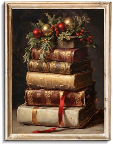 uniro Vintage Rustic Christmas Print Retro Xmas Book Art Oil Painting Dark by uniro