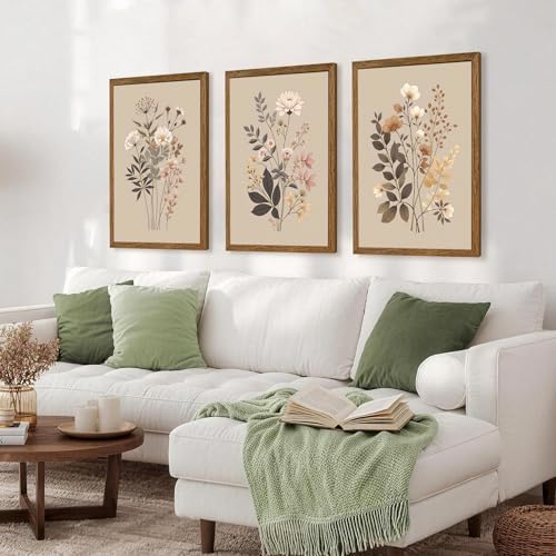 AVECCO 3 Piece Sage Eucalyptus Botanical Framed Canvas Wall Art 20x30 in - Image 3