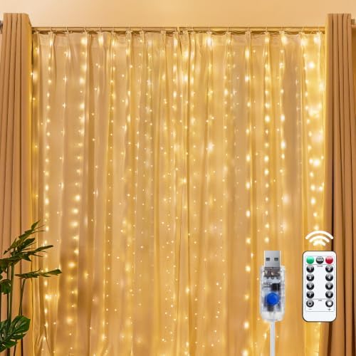 Brightown 300 LED Fairy Curtain Lights, 9.8ft x 9.8ft Curtain String Lights by Brightown