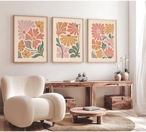 Tanmart Boho Flower Wall Art Decor Abstract Floral Canvas Prints Botanical - Image 3