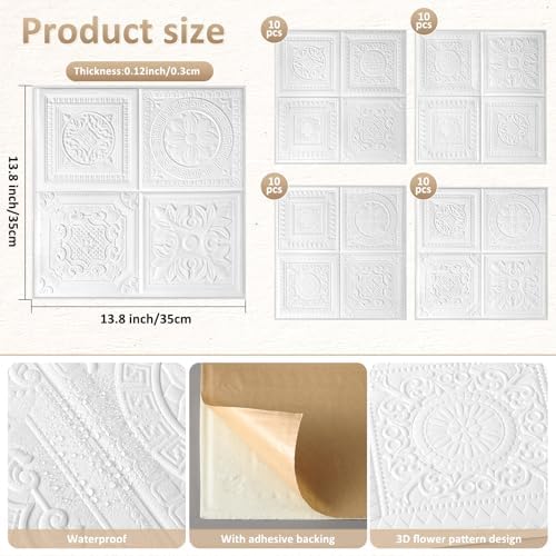 Nuanchu 40 Pcs 13.8 x 13.8 Inch Ceiling Tiles Peel and Stick - Image 2