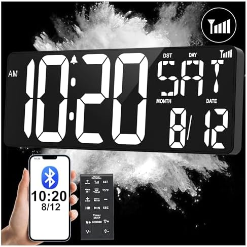 XREXS 17.2" Digital Wall Clock Bluetooth Sync Time by XREXS
