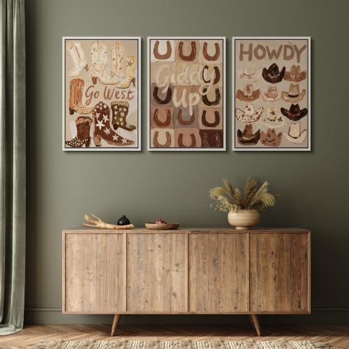 MUDECOR Framed Canvas Print Wall Art Set Western Boots Hats - Image 5