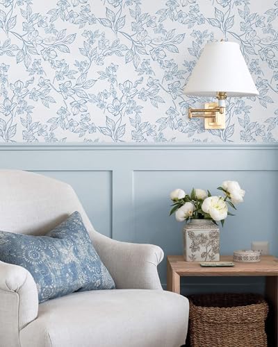 Ismoon Floral Peel Stick Wallpaper Blue White Contact Paper 17.3x78.7in - Image 5