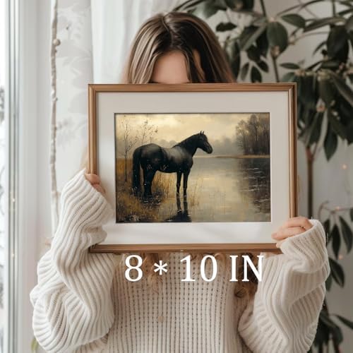 uniro Black Horse Vintage Wall Art Moody Landscape Prints Retro Wall Art Lake - Image 3