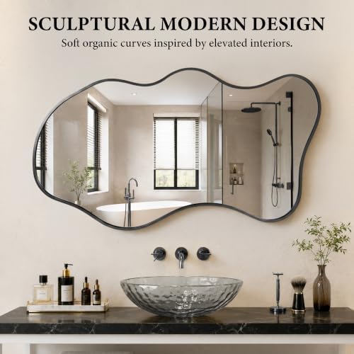 26"x46" Irregular Black Wall Mirror, Wavy Asymmetrical Mirror - Image 2