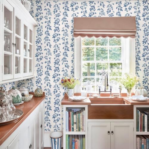 Ismoon Blue Wallpaper Peel and Stick Vintage Wallpaper 17.3in x 16.4ft Blue - Image 4