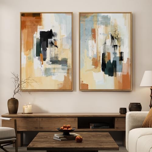 Large Framed Neutral Abstract Wall Art Set of 2 by Cuspin