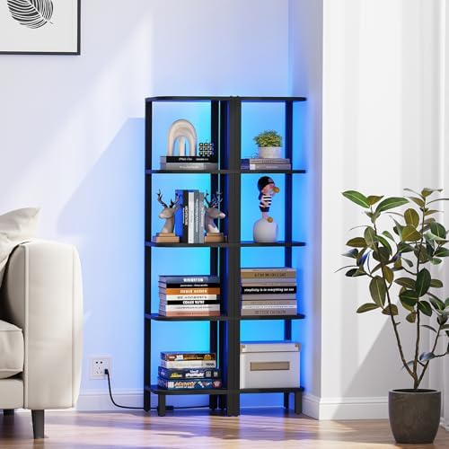 TUTOTAK Corner Shelf with LED Light, 5-Tier Corner Bookshelf - Image 7