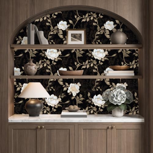 Laatse Vintage Dark Black Golden Floral Wallpaper Peel and Stick 17.5"x197" - Image 6