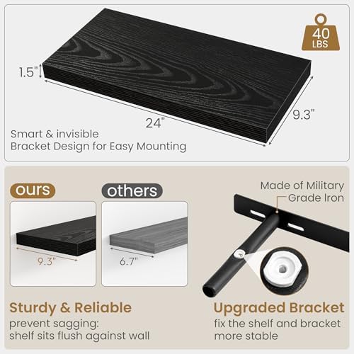 Fun Memories Black Floating Shelves 24 Inch Long, 9.3 Inch Deep Floating Shelf - Image 3