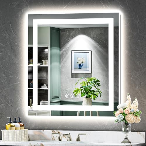 32x32 LED Bathroom Mirror with Lights, Lighted Vanity Mirror by YEELAIT