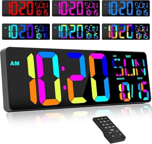 Digital Wall Clock Large Display: 16.5" LED Digital Clock RGB WiFi Sync by Unknown