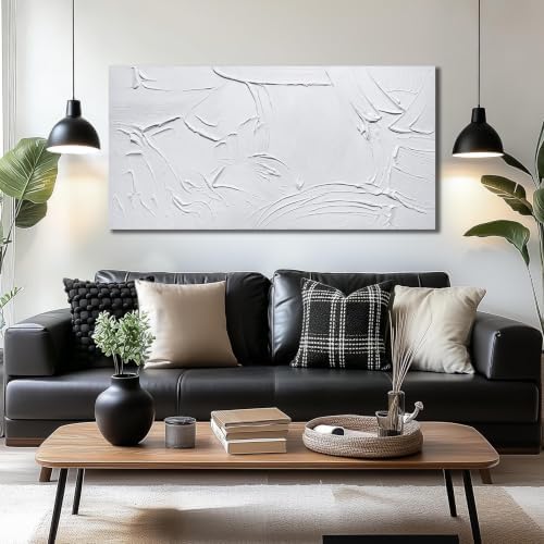 White Wall Art Bedroom Abstract Oil Painting Living Room 24 X 47 Inch - Image 2
