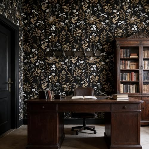 Black Moody Floral Wallpaper Peel and Stick 17.3" x 787" Contact Paper - Image 5
